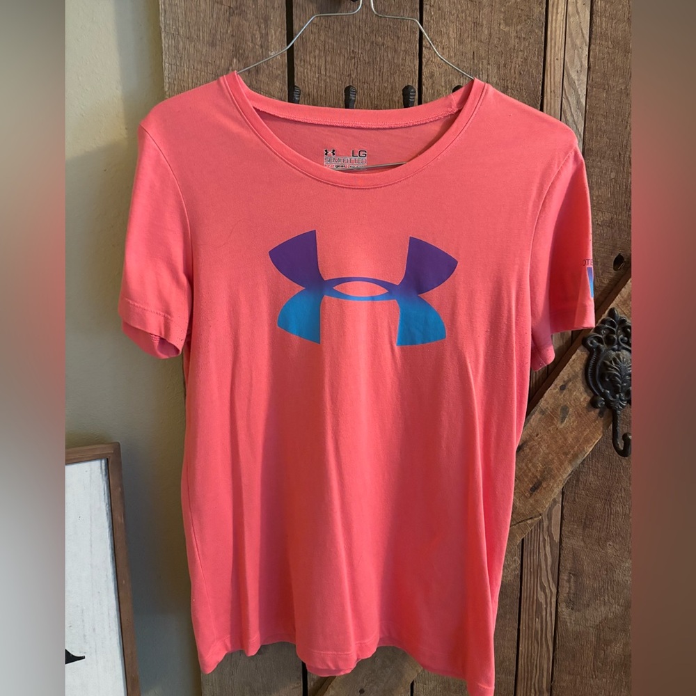 Under Armour Pink Tee with Blue-Purple Logo